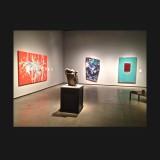 Graham Peacock Starry Night 1986 (middle) with paintings by Alex Janvier (left) and Doug Haynes (right) and a sculpture by Peter Hide, at the Art Gallery of Alberta's '90 x 90' Anniversary Exhibition, Summer 2014
